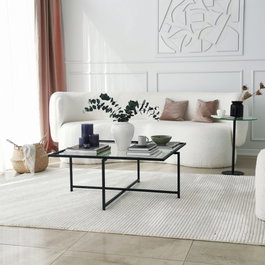 Hanah Home Sun S409 Mesa de Centro de Cristal Templado Negro